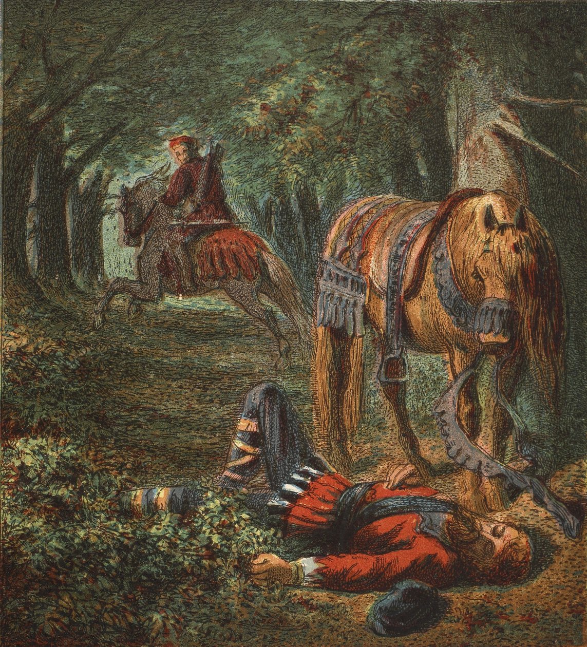 William den andres död, pub. 1890 (färglitografi) av English School