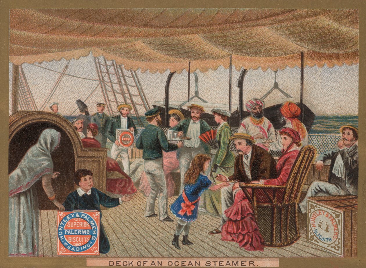Däck på en oceanångare (kromolitho) av English School