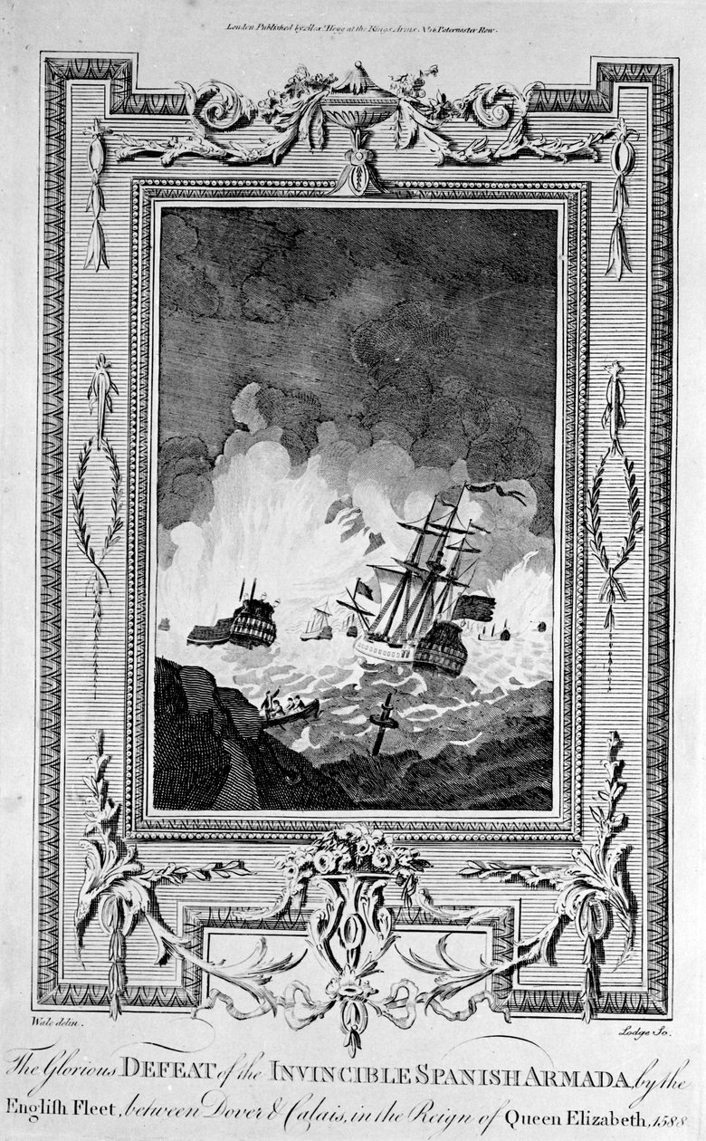 Nederlag för den spanska armadan, från "The New and Complete Book of Martyrs", av Paul Wright (gravyr) (bw foto) av English School