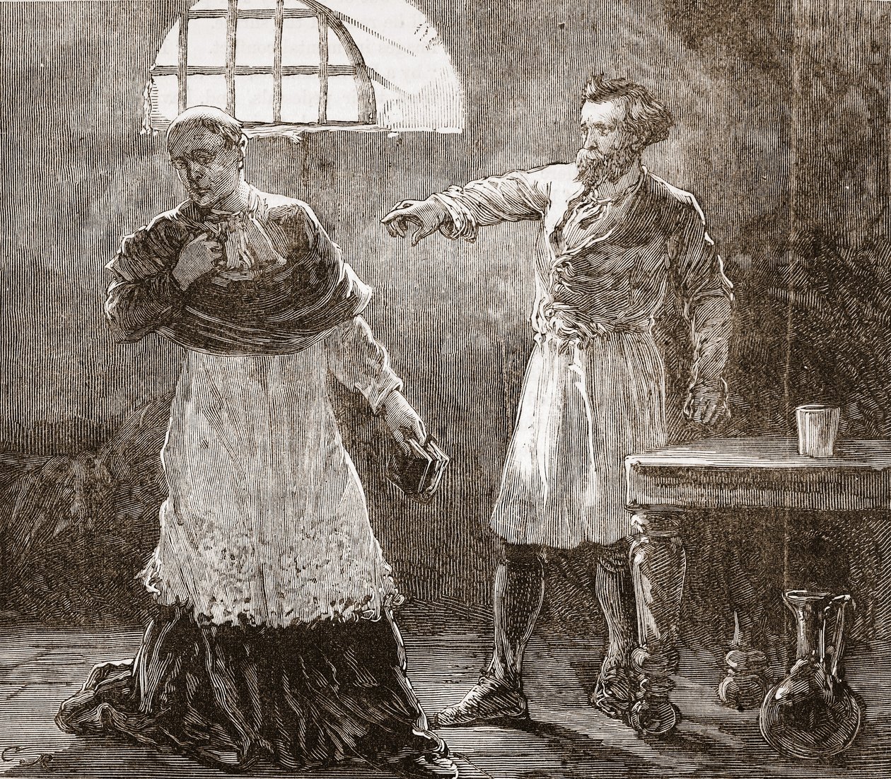Denis tillrättavisar biskopen av Meaux, illustration från The History of Protestantism av James Aitken Wylie (1808-1890), pub. 1878 av English School