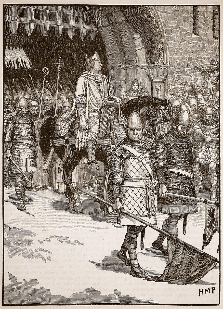 Biskop Odos avgång från Rochester, illustration från Cassells Illustrated History of England (sepiafoto) av English School