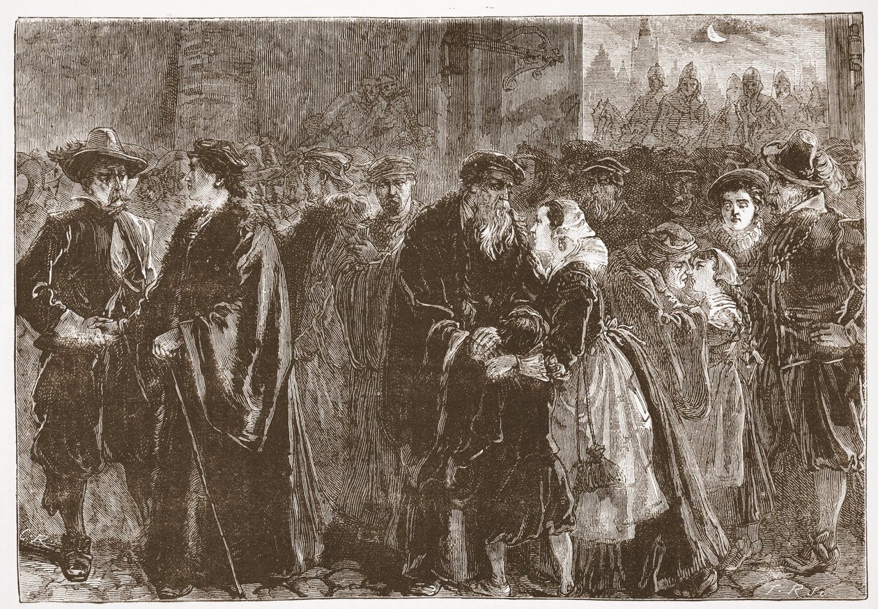 De förvisade ministrarnas avgång från Kuttenberg, illustration från The History of Protestantism av James Aitken Wylie (1808-1890), pub. 1878 av English School
