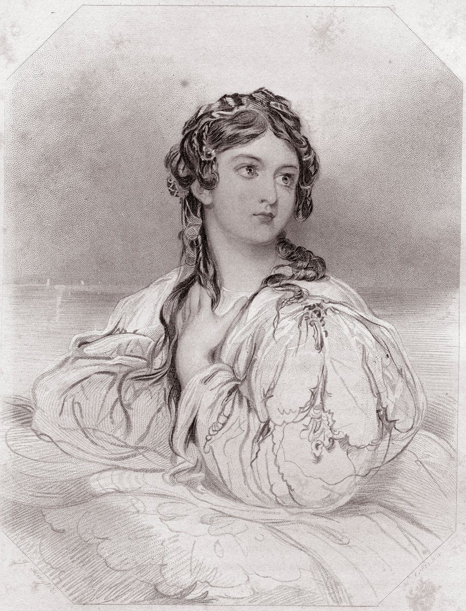 Desdemona, från pjäsen Othello, "Gallery of the Women of Shakespeare" av English School