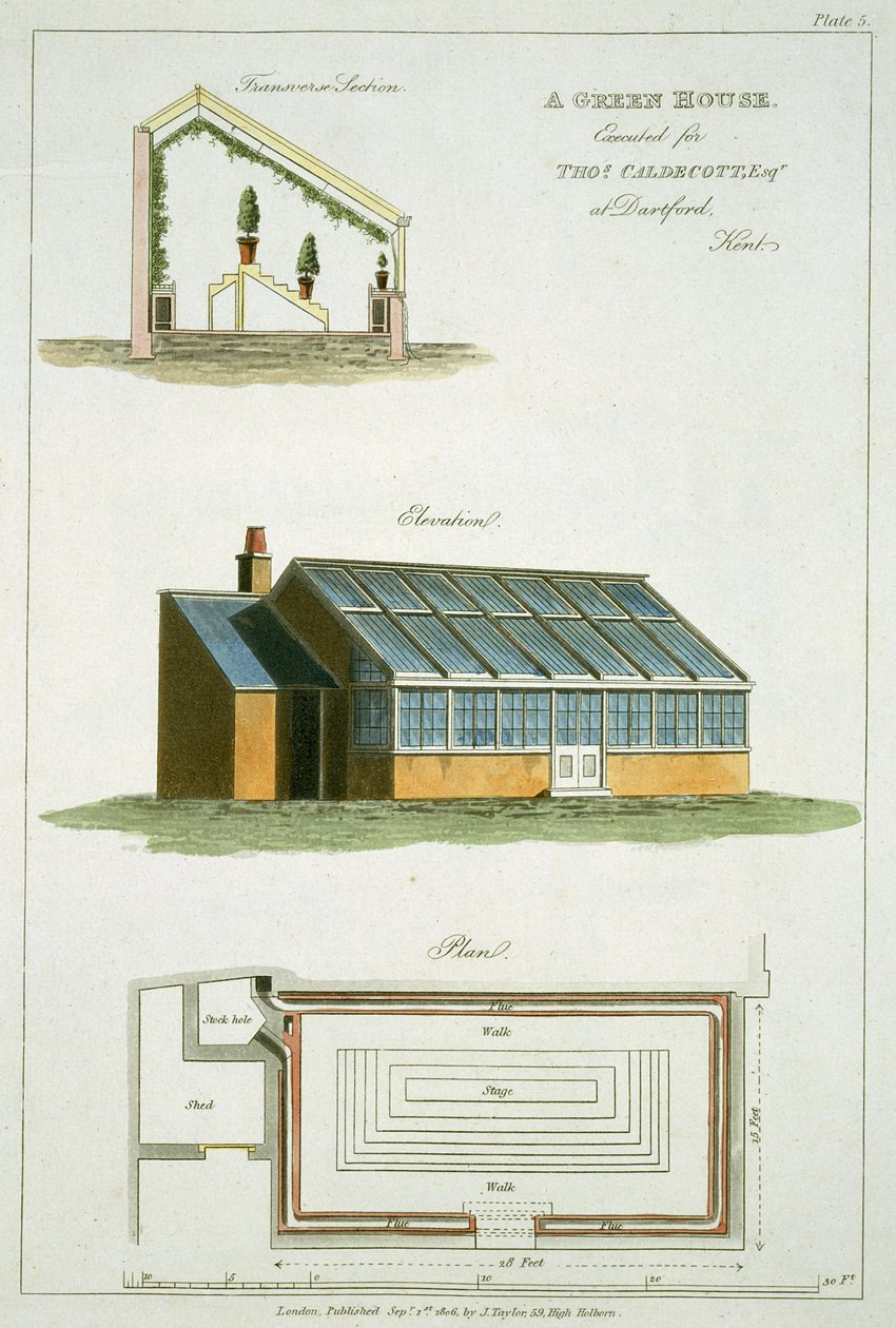 Design for A Green House, utförd för Thomas Caldecott i Dartford, Kent, 1806 av English School