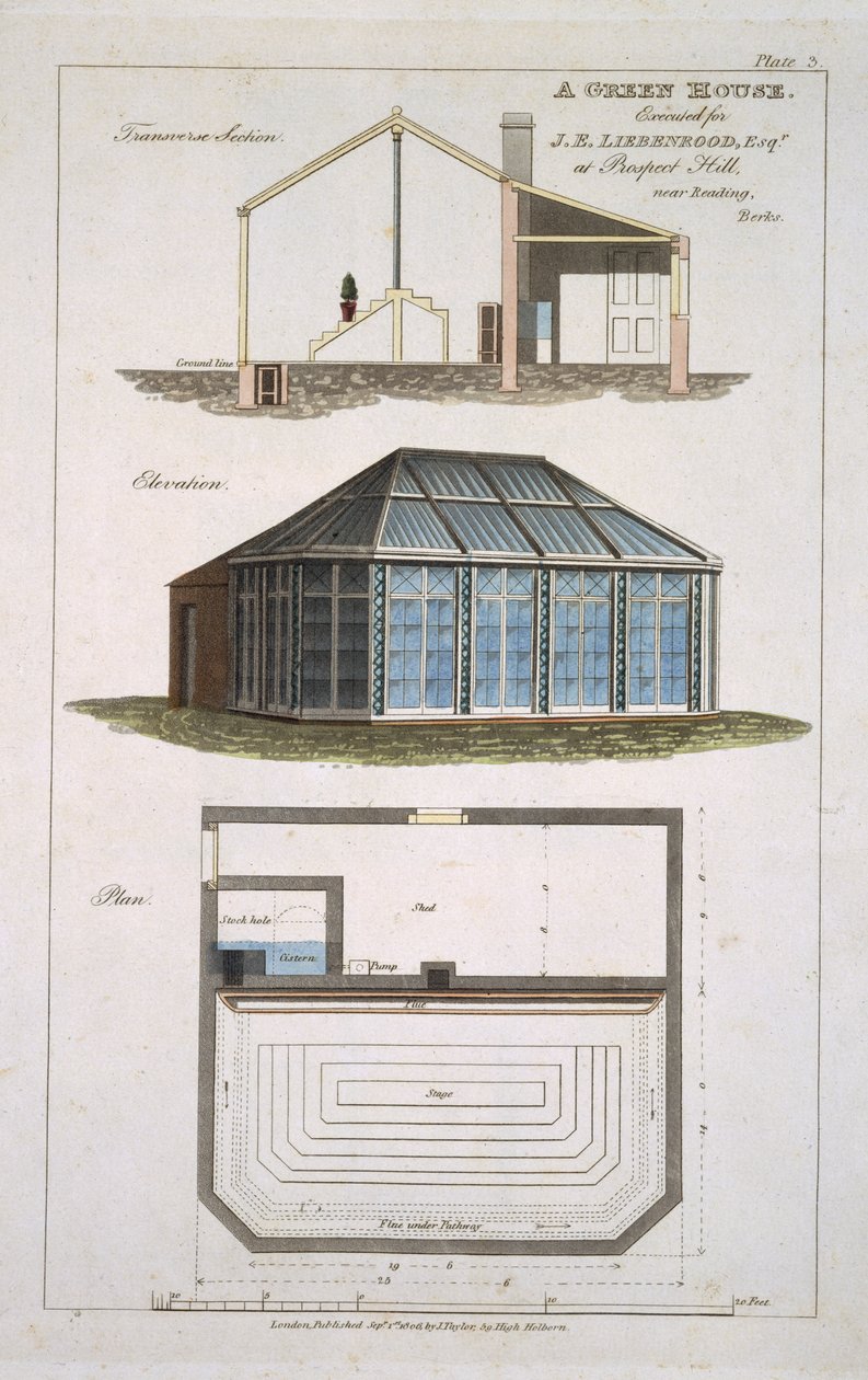 Design för ett grönt hus utfört för J. E Liebenrood på Prospect Hill av English School