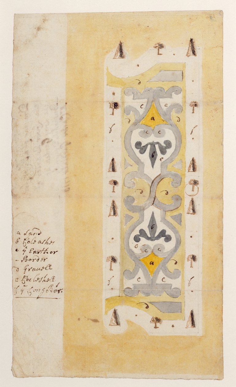 Design for a Knot Garden, Bush Hill, nära Edmonton, London, 1713 (wc och penna och brunt bläck på lagt papper) av English School