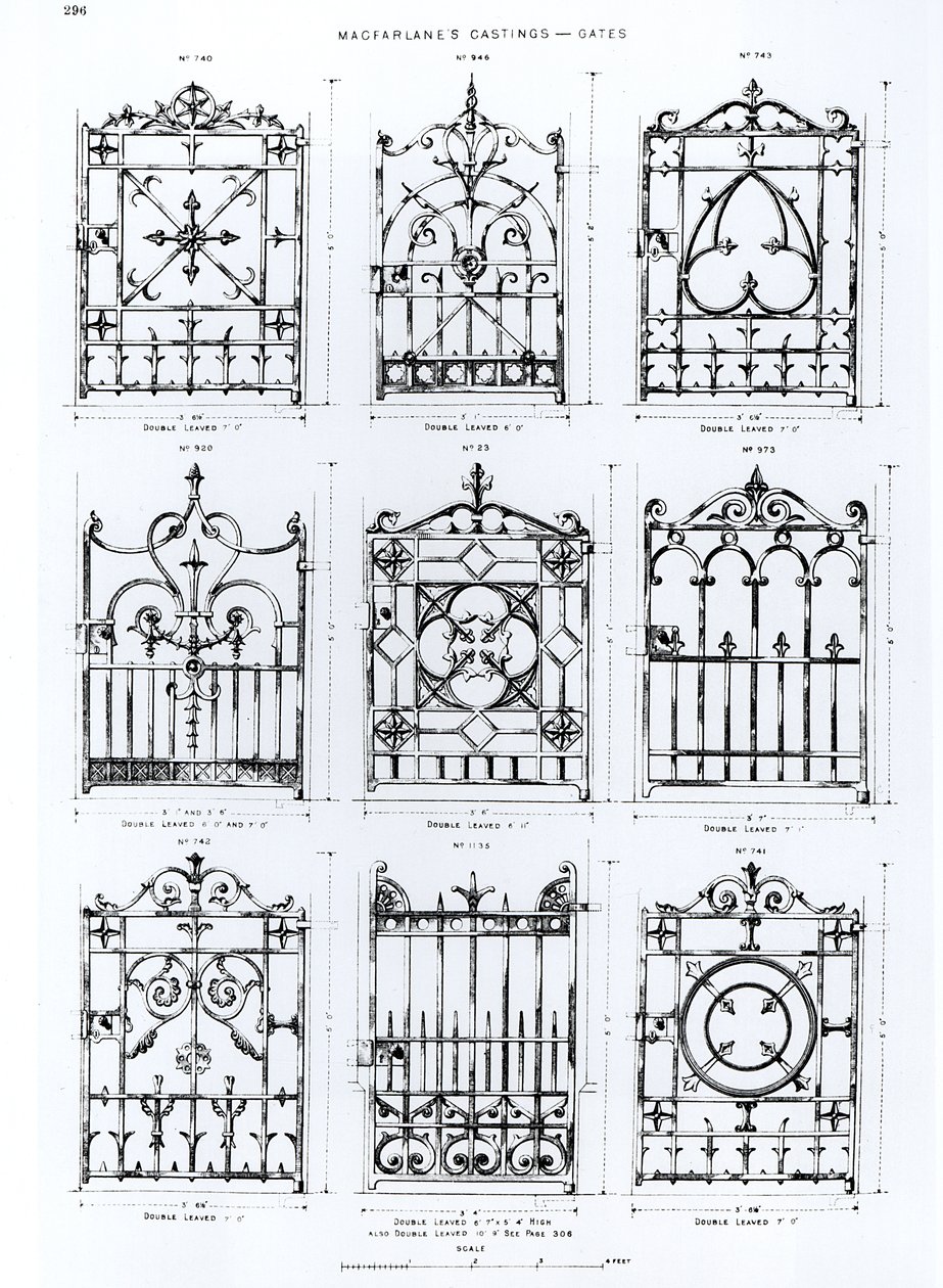 Design för gjutjärnsräcken, från Macfarlanes Castings av English School