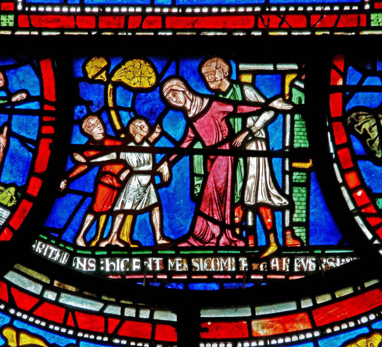 Detalj från Miracle Window som visar berättelsen om Bobby från Rochesters av English School