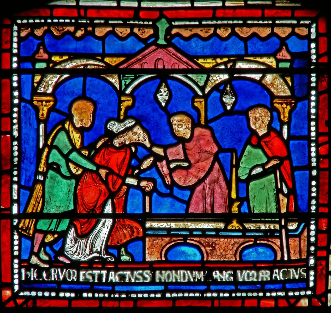 Detalj från Miracle Window som visar historien om Juliana från Rochesters av English School