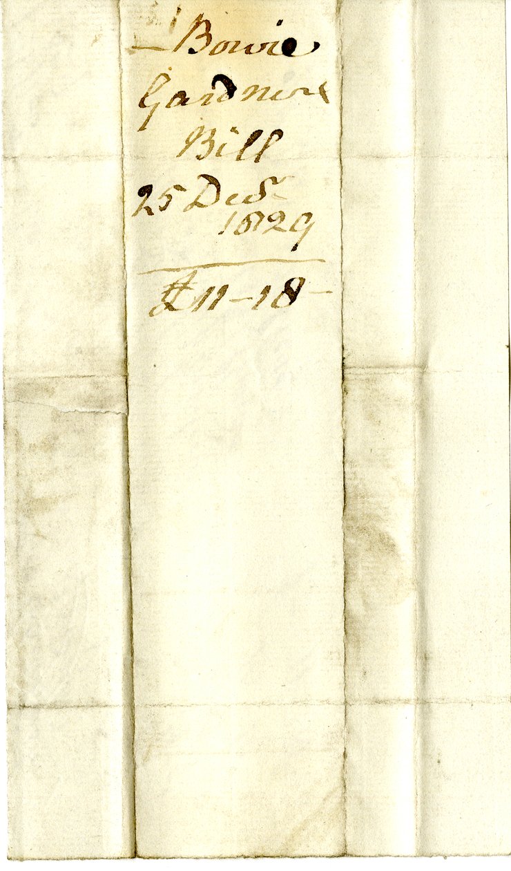 Devonshire MSS AS 3101, folio från en bunt sedlar som betalats av Pinder Simpson för Lord George Cavendish, inklusive Alexander Bowies sedel av English School
