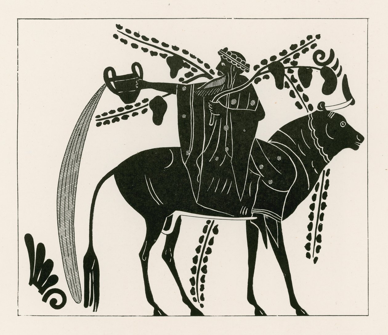 Dionysos rider på en tjur (gravyr) av English School