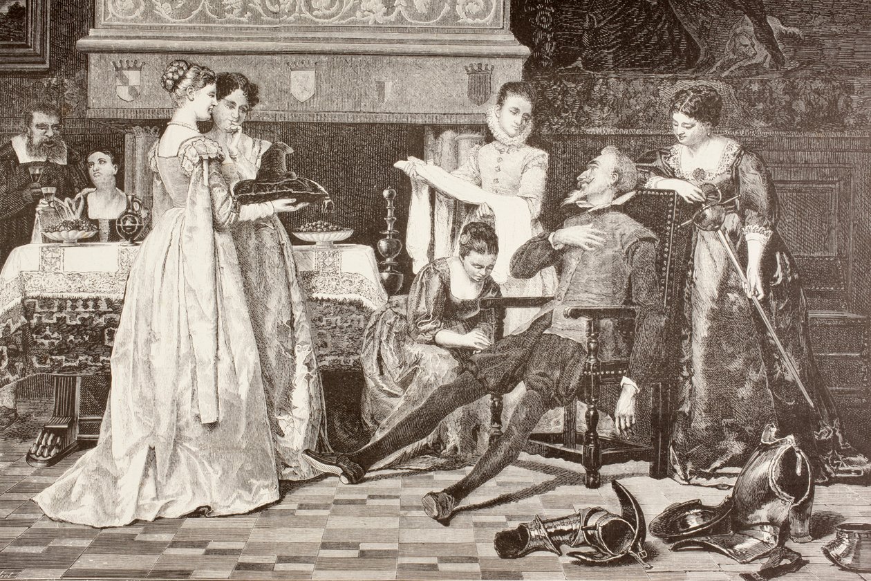 Don Quijote i hertigen och hertiginnans hus (litho) av English School