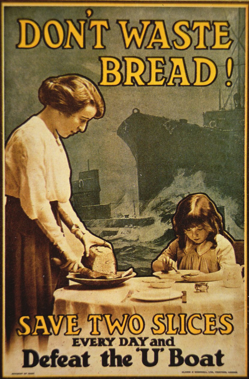 "Slösa inte bröd", WWI-affisch av English School