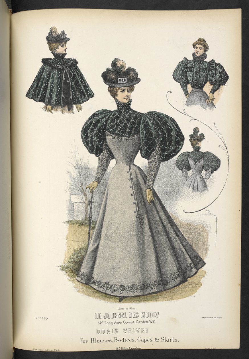 Doris sammet, För blusar, livstycken, kappor & kjolar,  Tallrik 2250, Doris sammet för blusar, livstycken, kappor & kjolar,  Klänningen och Milliner,  1895 av English School