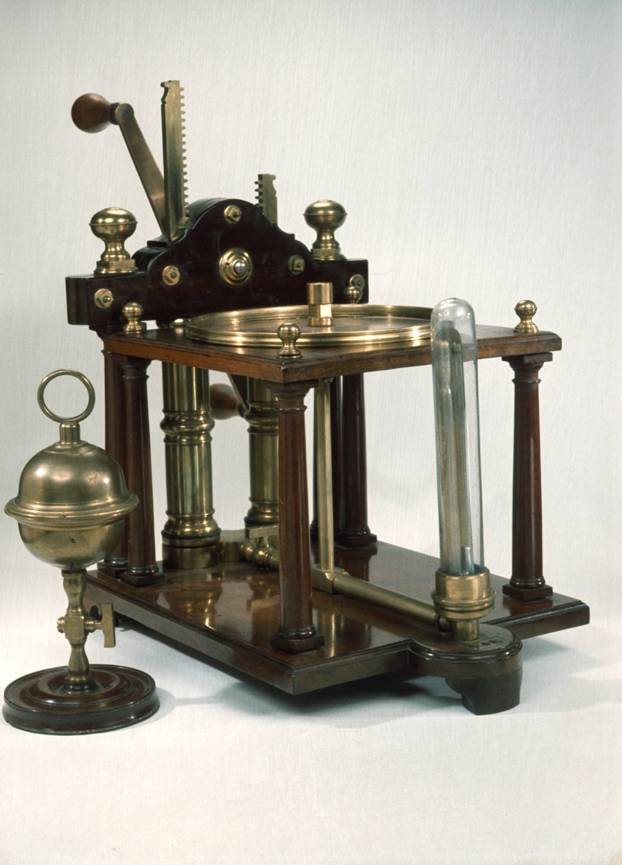 Dubbelpipig luftpump med magdeburgska halvklot, ca 1800 av English School