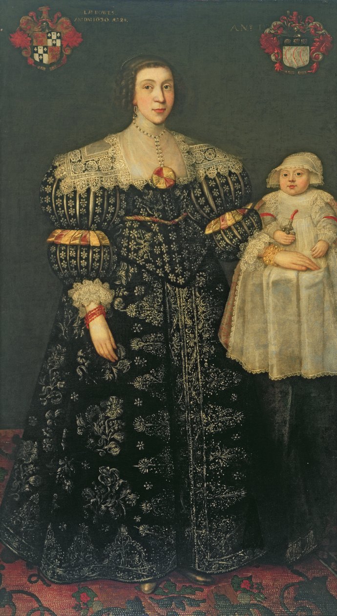 Dubbelporträtt av Mary, Lady Bowes, 24 år, och hennes äldsta son, Thomas, 1630 av English School