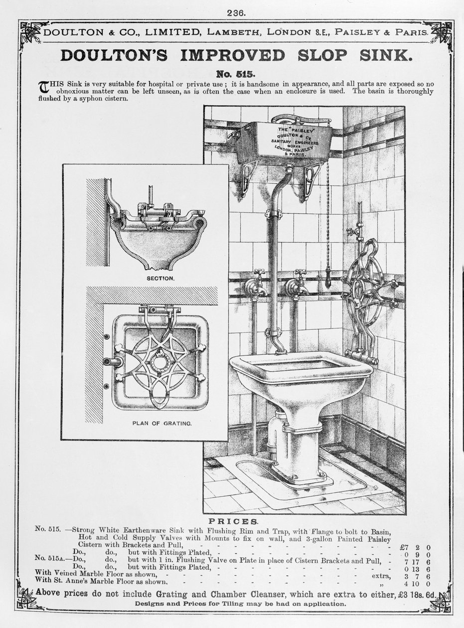 Doultons Improved Slop Sink, 1800-tal av English School