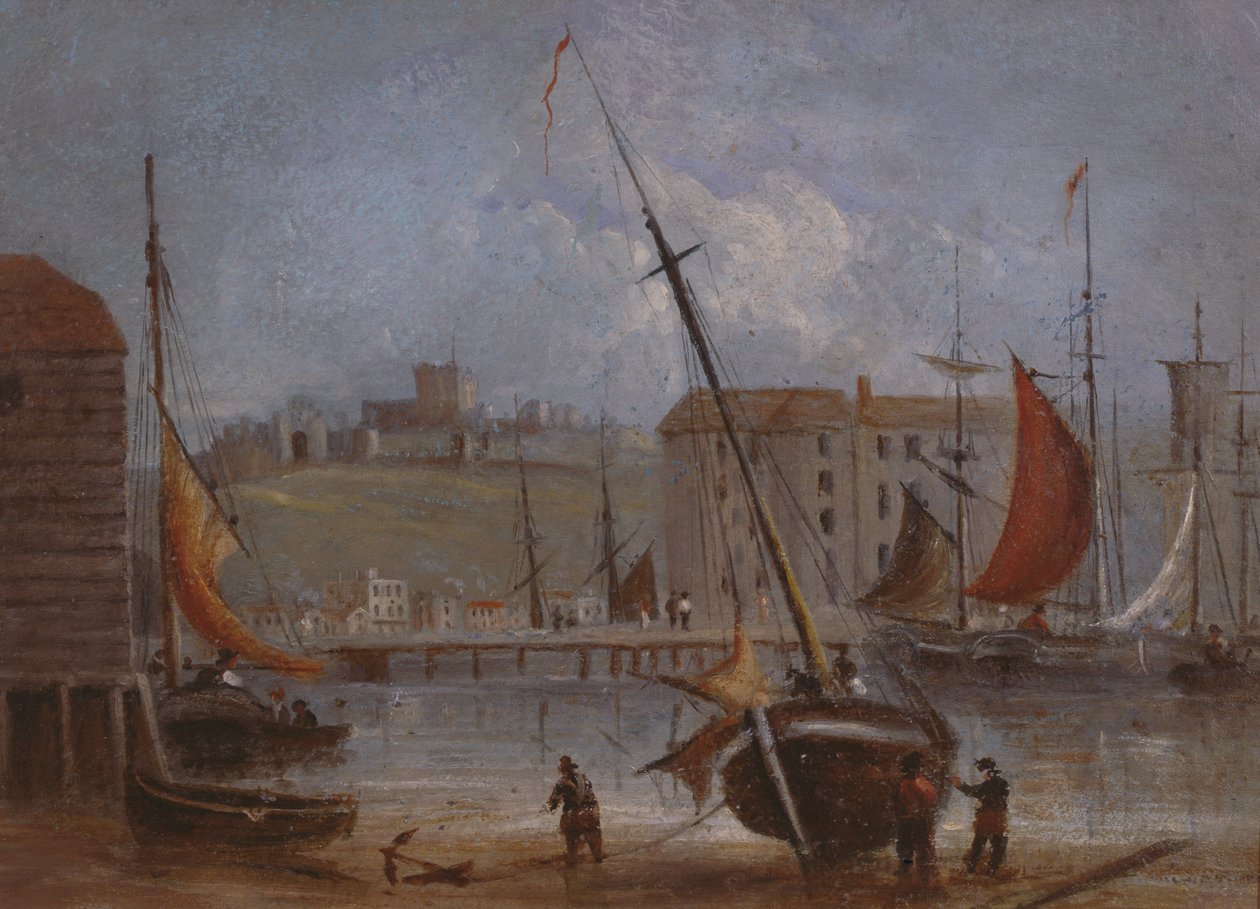 Dover slott och hamn, ca 1830 av English School