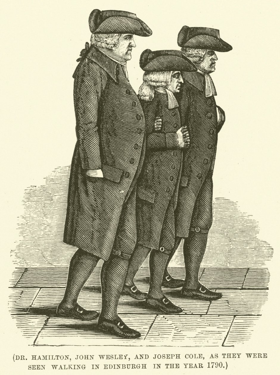 Dr Hamilton, John Wesley och Joseph Cole, så som de sågs promenera i Edinburgh år 1790 (gravyr) av English School