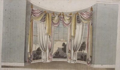 Draperier för cirkulära fönster, skylt 108 från Ackermanns Repository of Arts, publicerad 1820 (färg litho) av English School
