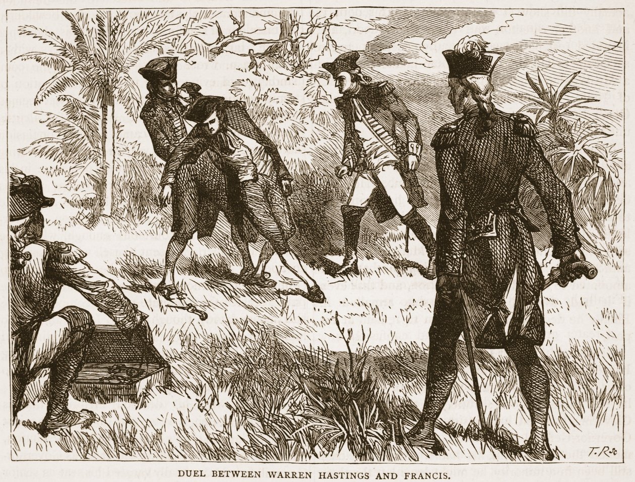 Duell mellan Warren Hastings och Francis, illustration från Cassells Illustrated History of India av James Grant, pub. 1879 av English School