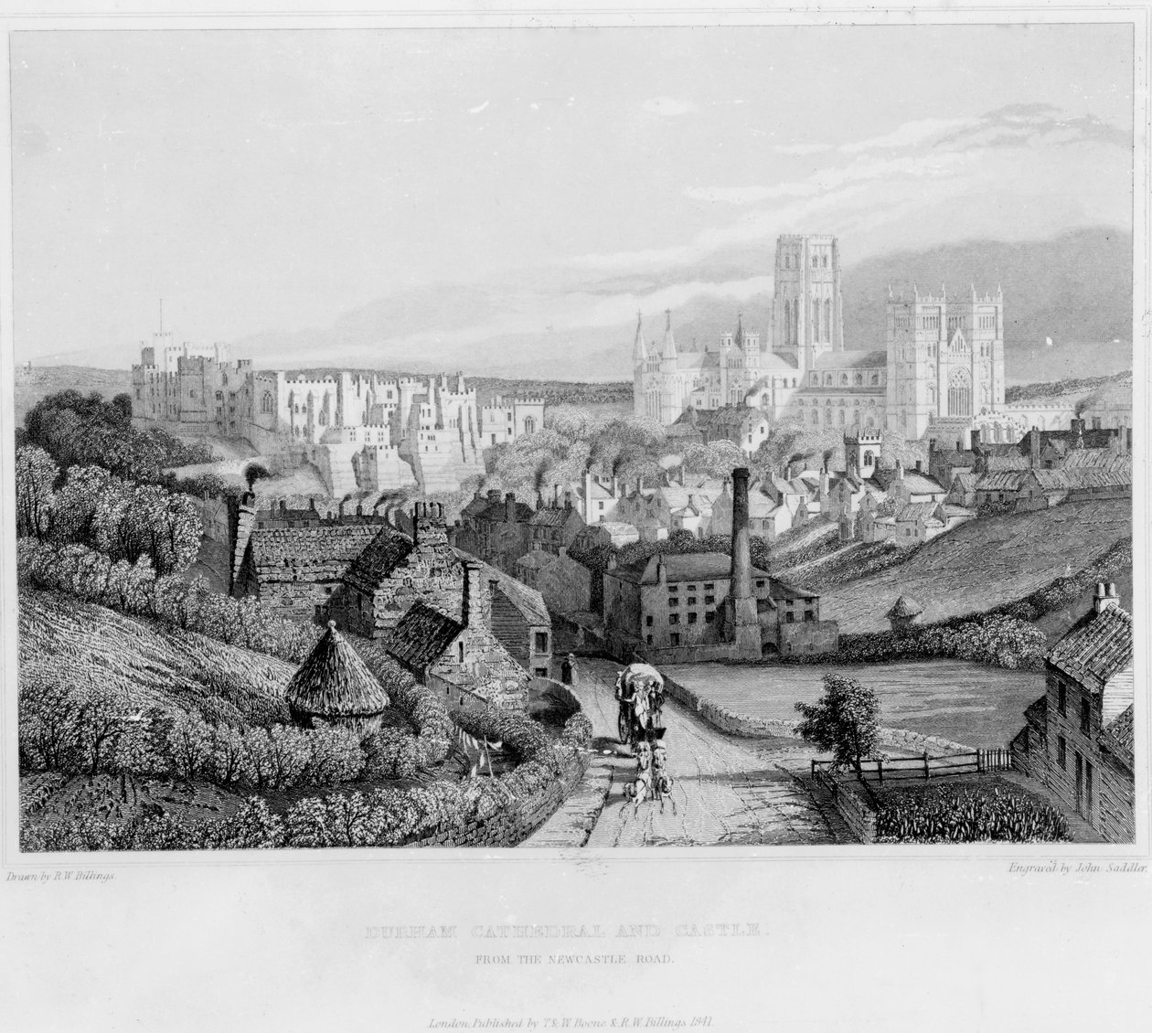 Durham Cathedral and Castle från Newcastle Road, 1841 av English School