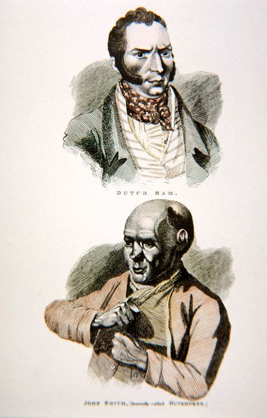 Holländska Sam och John Smith, från ett tryck publicerat 1812 (lito i färg) av English School