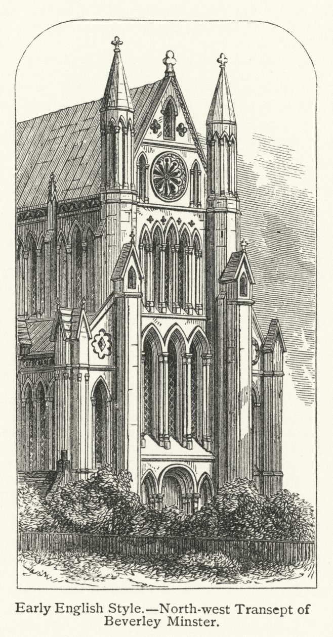 Tidig engelsk stil, nordvästra transeptet i Beverley Minster (gravyr) av English School