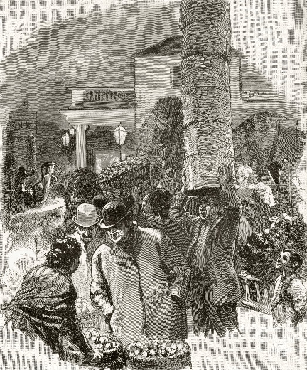 Early Morning in Covent Garden, från "London Pictures: Drawn with Pen and Pencil", av pastor Richard Lovett, publicerad 1890 (litho) av English School