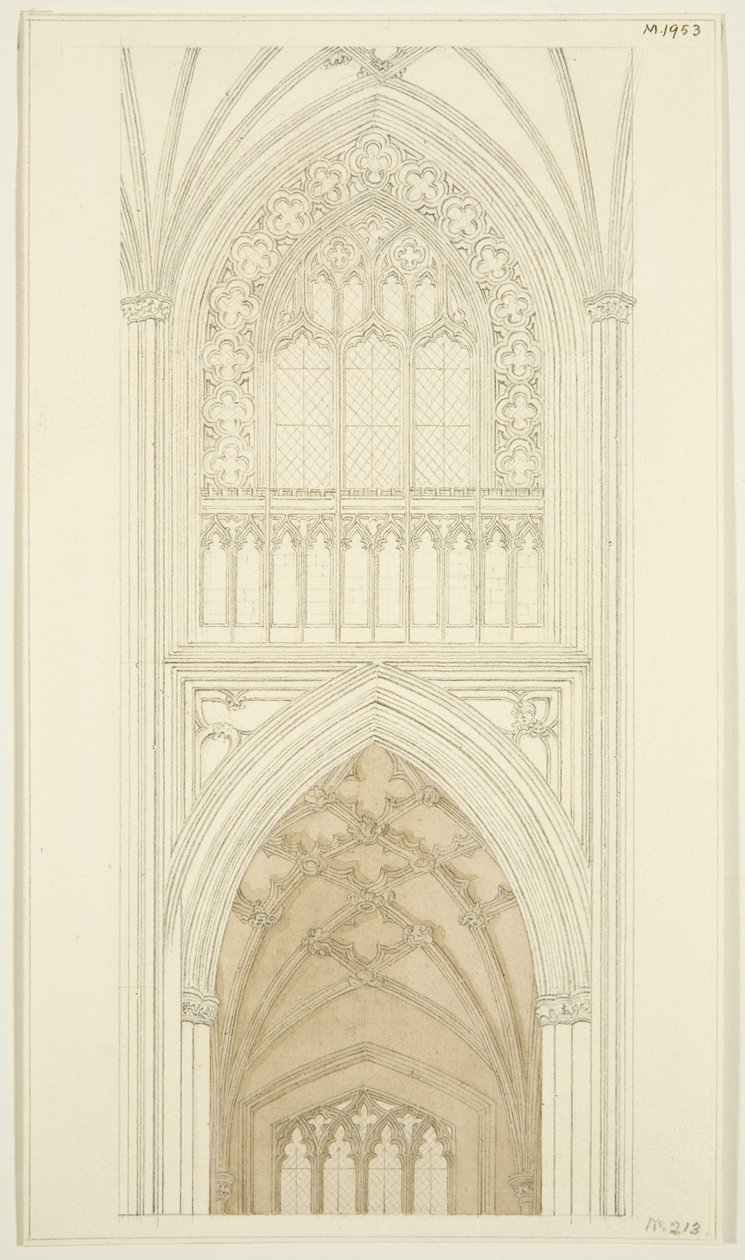 Östra sidan av South Transept of St Mary Redcliffe (penna och akvarell på papper) av English School