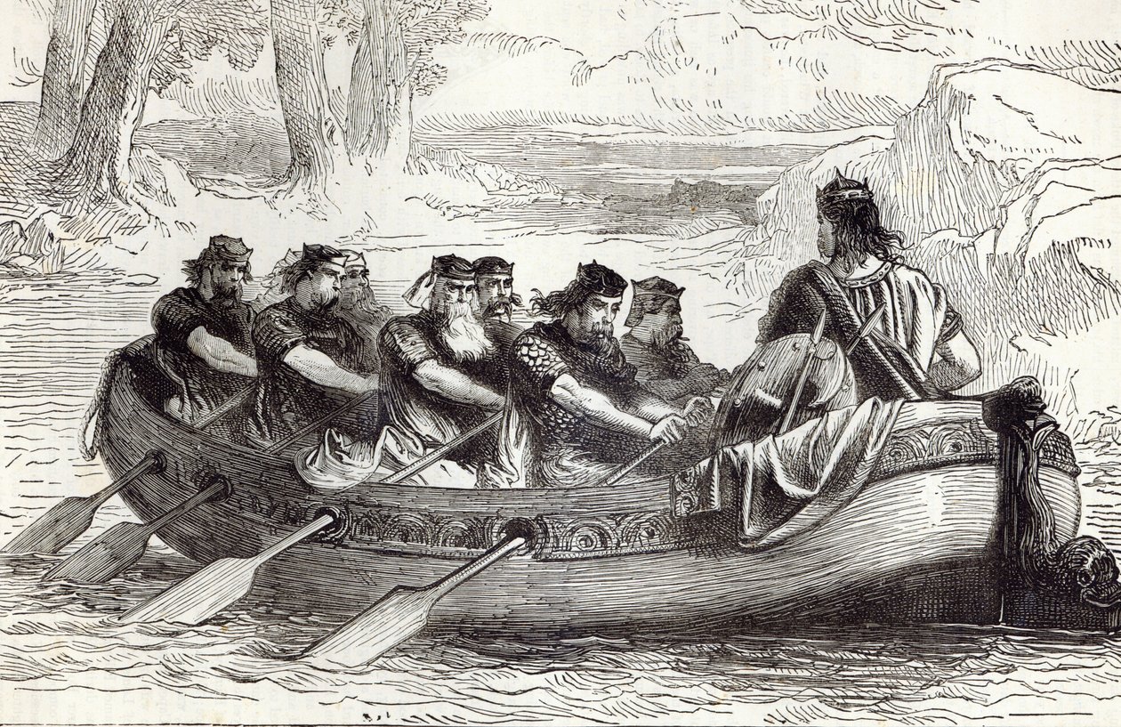 Edgar Stilla havet roddes nerför floden Dee av åtta biträdande prinsar, illustration från 