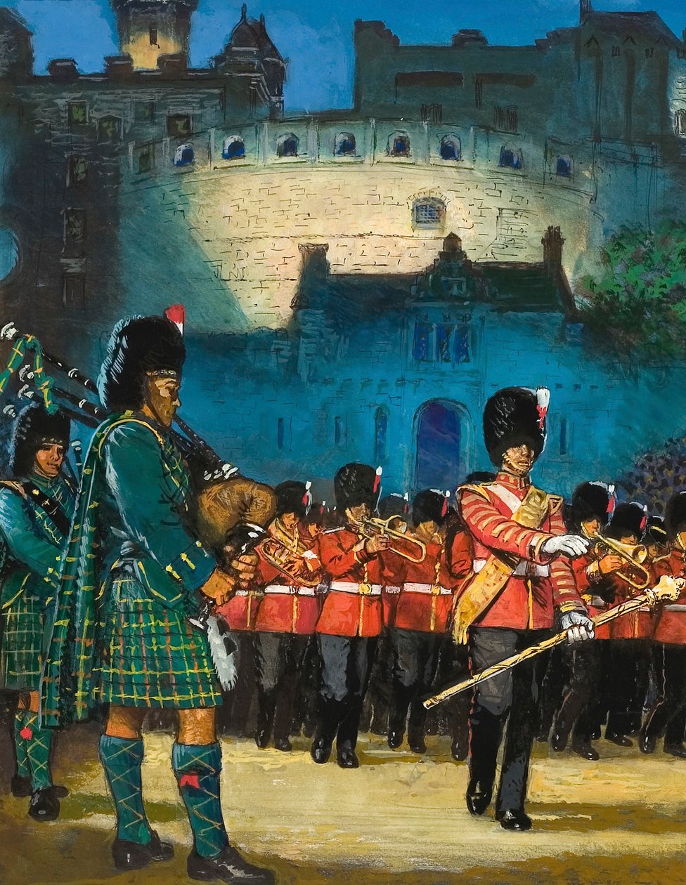 Edinburgh Tattoo (gouache på papper) av English School