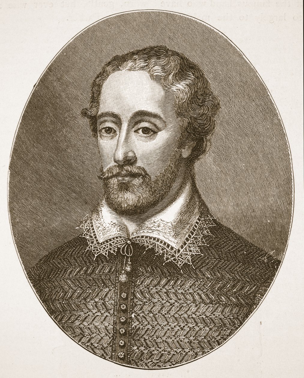 Edmund Spenser, från en gravyr av G. Vertue, illustration från The Church of England: A History for the People av H.D.M. Spence-Jones, pub. ca 1910 (sepiafoto) av English School