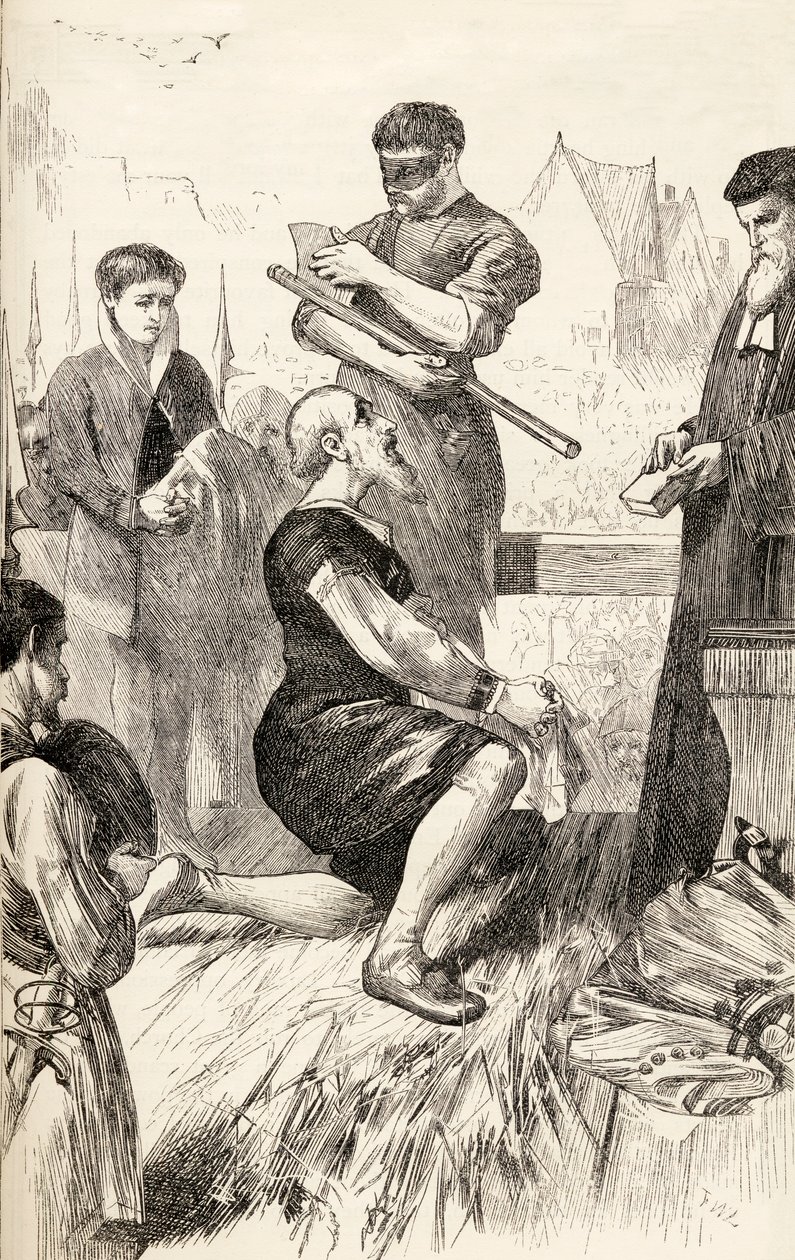 Edward Seymour på ställningen i väntan på sin avrättning, c.1865 (trägravyr) av English School