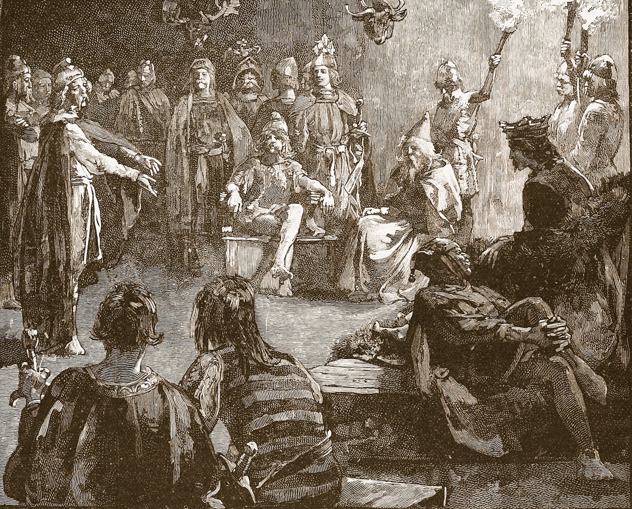 Edwin av Northumbria och kristna missionärer, illustration från Cassells Illustrated History of England (sepiafoto) av English School