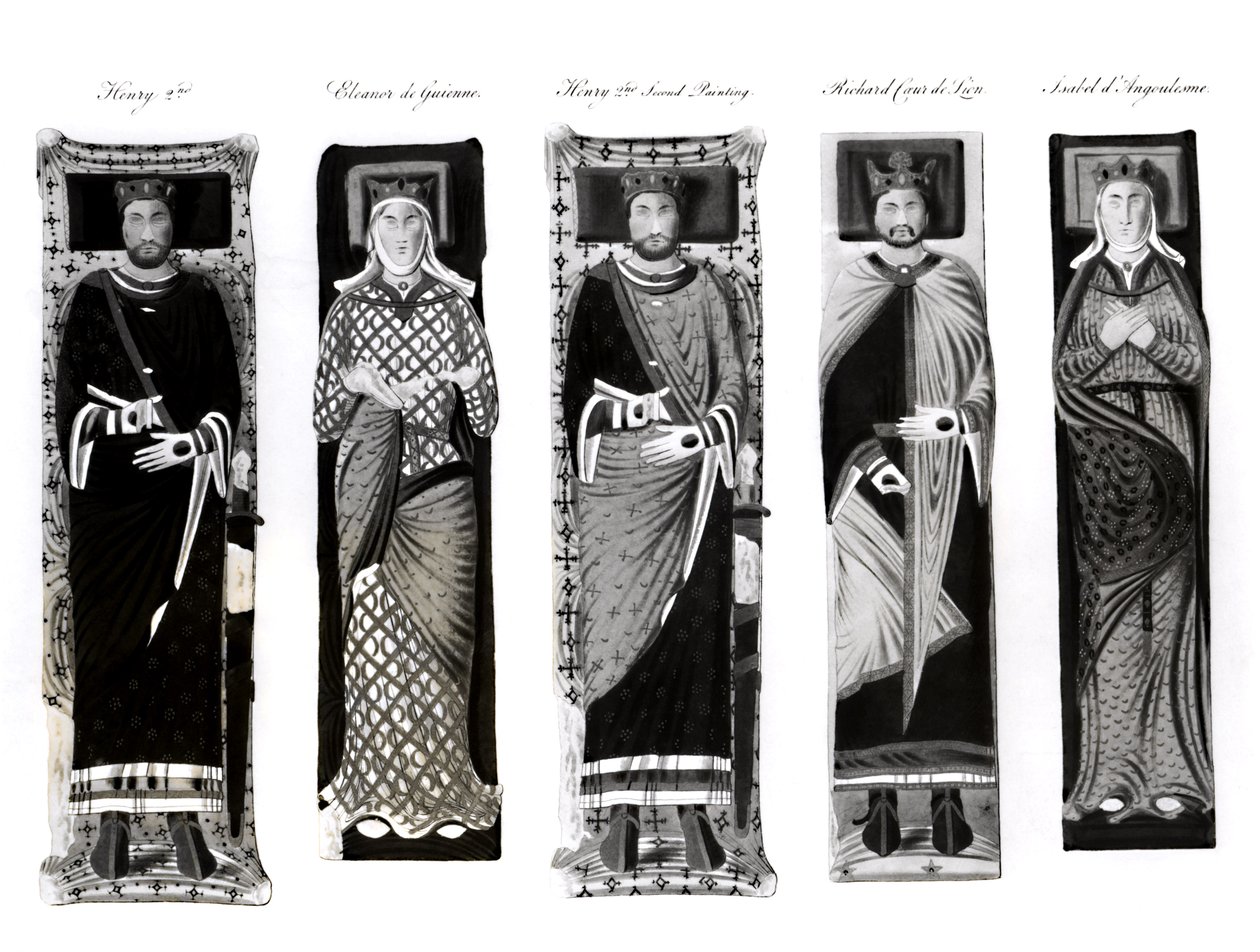 Bilder av Henrik II (1133-89) Eleanor av Aquitaine (ca 1122-1204), Richard Coeur de Lion (1157-99) och Isabel d