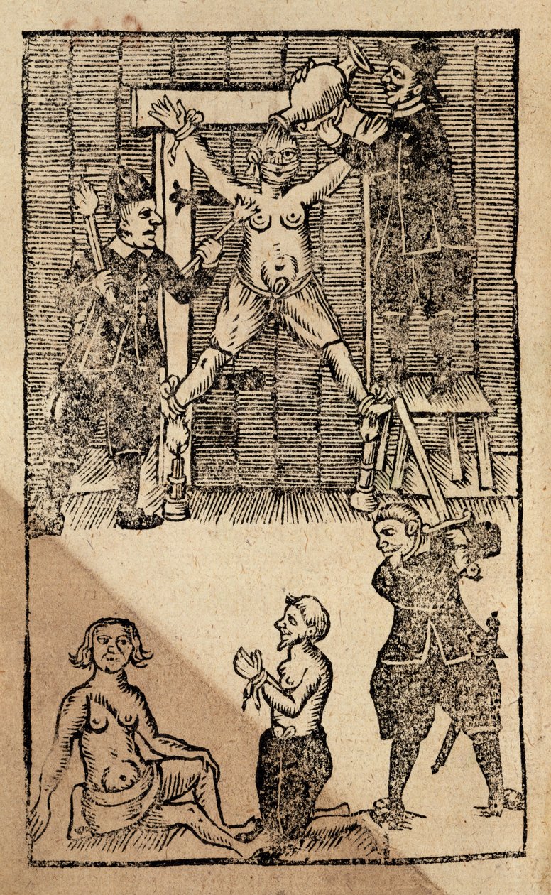 T.ex. 1475 f.1 holländska bosättare i Amboyna torterar en engelsk köpman före massakern 1623 som satte stopp för brittisk handel i Ostindien (träsnitt) av English School