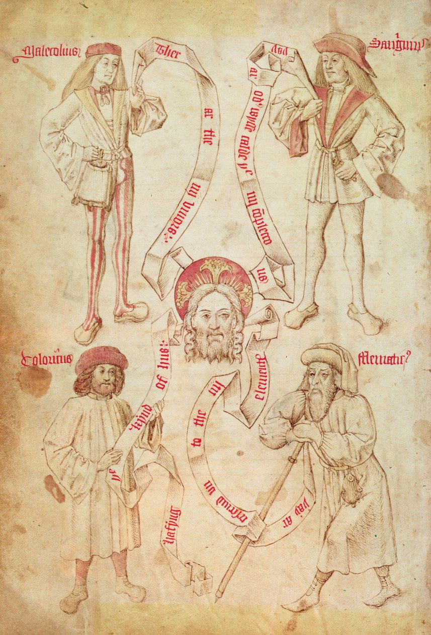 T.ex. 2572 f.51v The Four Humors, från Guild Book of the Barber Surgeons of York (vellum) av English School