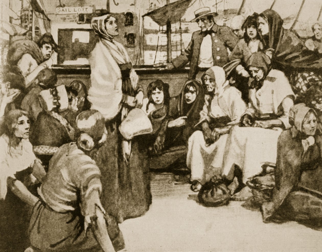 Elizabeth Fry talar till fångarna på ett fångskepp av English School