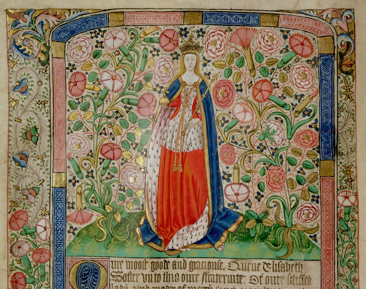 Elizabeth Woodville (ca 1437-92) Drottningkonsort av kung Edward IV av England (1442-83) (vellum) (detalj av 70062) av English School
