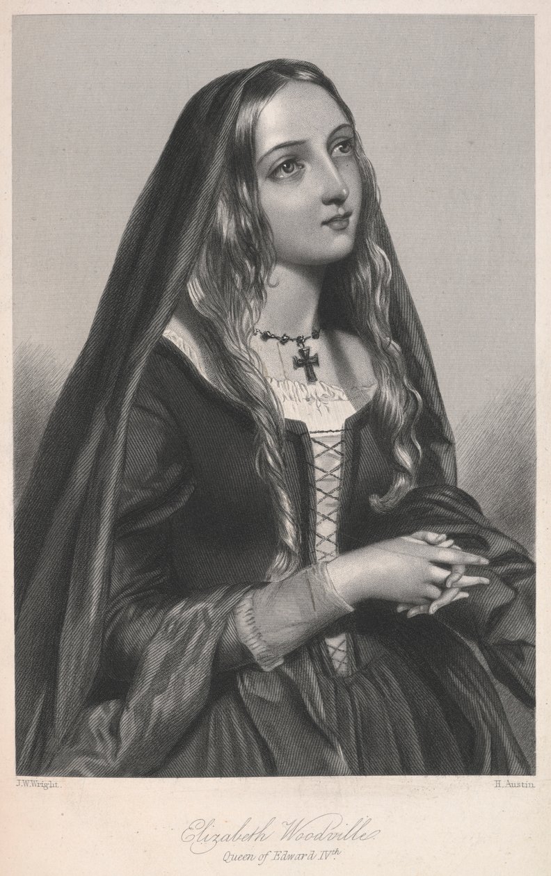 Elizabeth Woodville, drottning av Edward IV, illustration från "Biografiska skisser av drottningarna av Storbritannien ... eller, Royal Book of Beauty" av Mary Howitt av English School