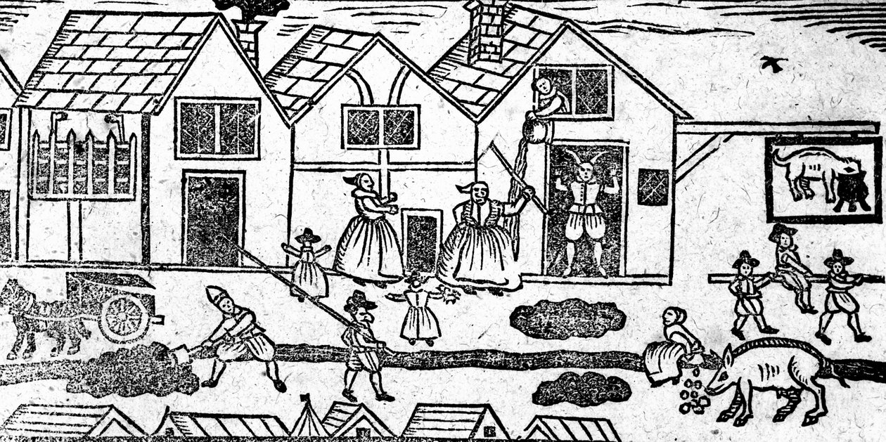 Elizabethan Street Scene, från A Book of Roxburghe Ballads av English School