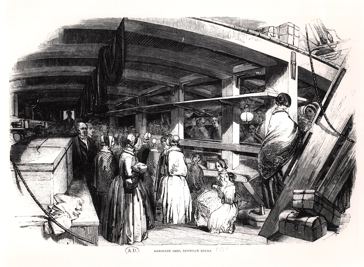 Emigrantskepp, mellan däck, 1850 av English School