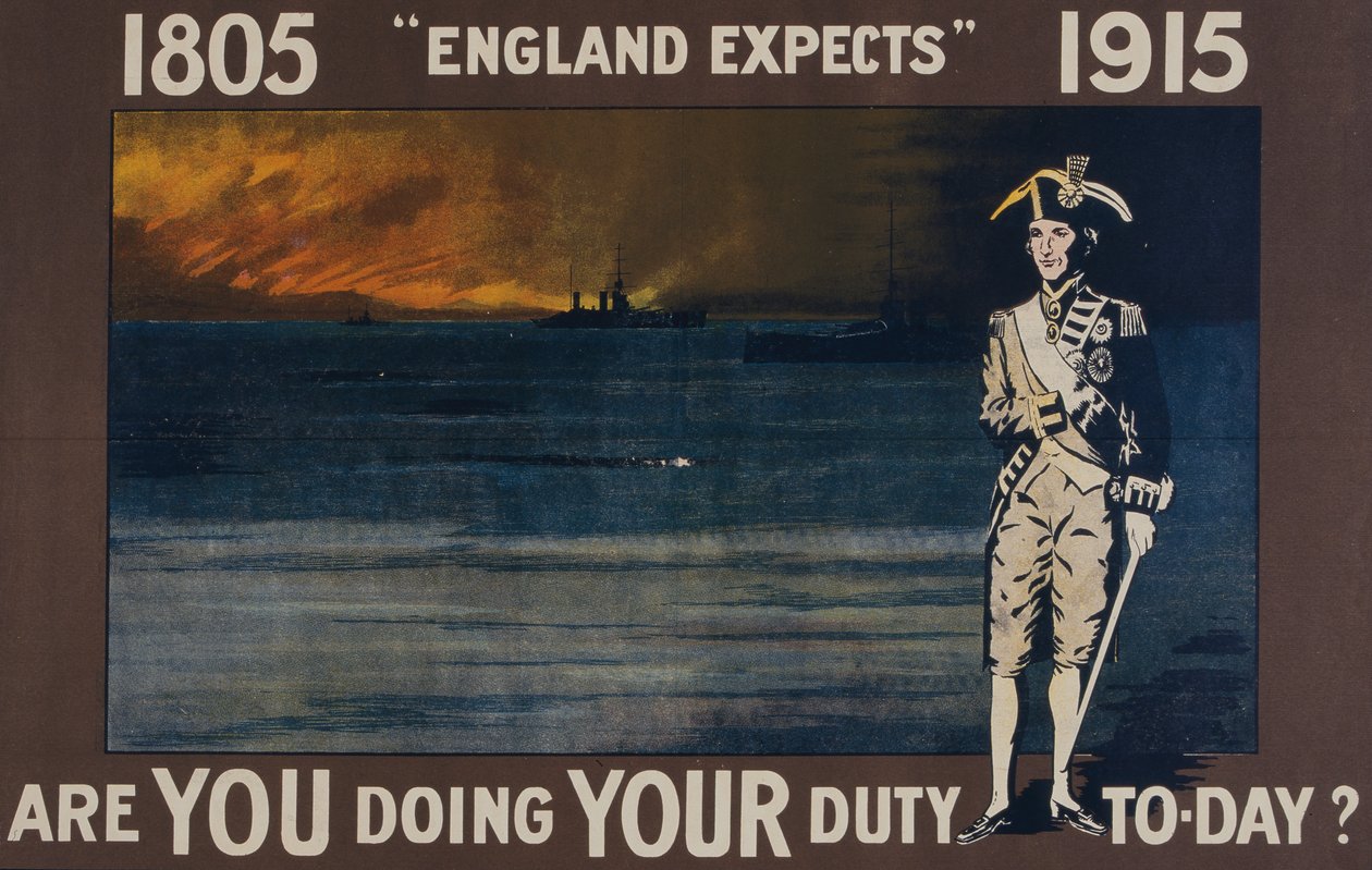 "England Expects - Gör du din plikt idag?", WWI-affisch (färg litho) av English School
