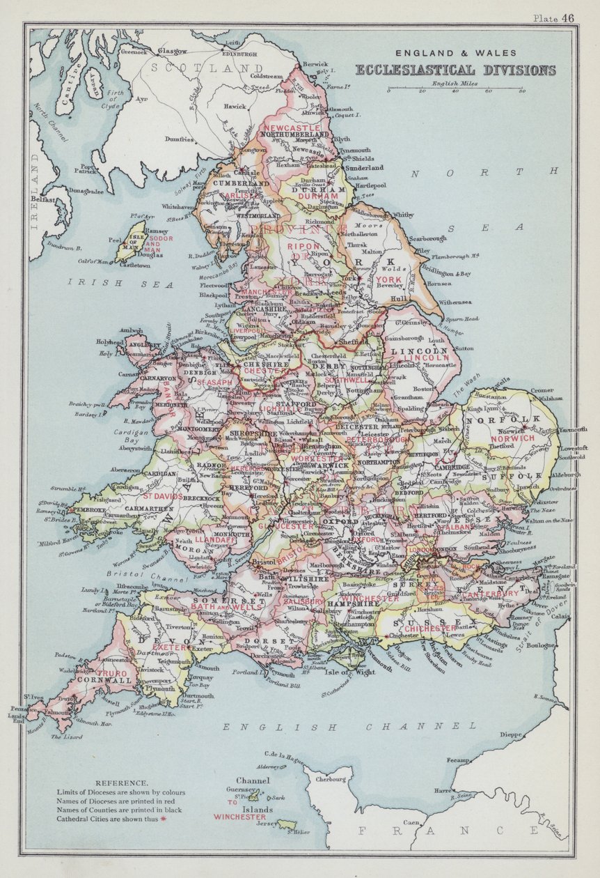 England och Wales, kyrkliga indelningar (färglitografi) av English School