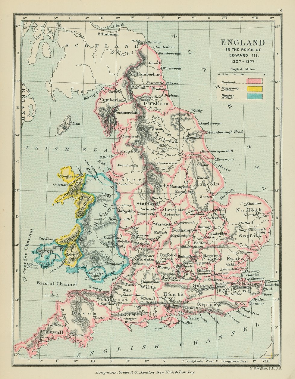 England under Edward III:s regeringstid (färglitografi) av English School