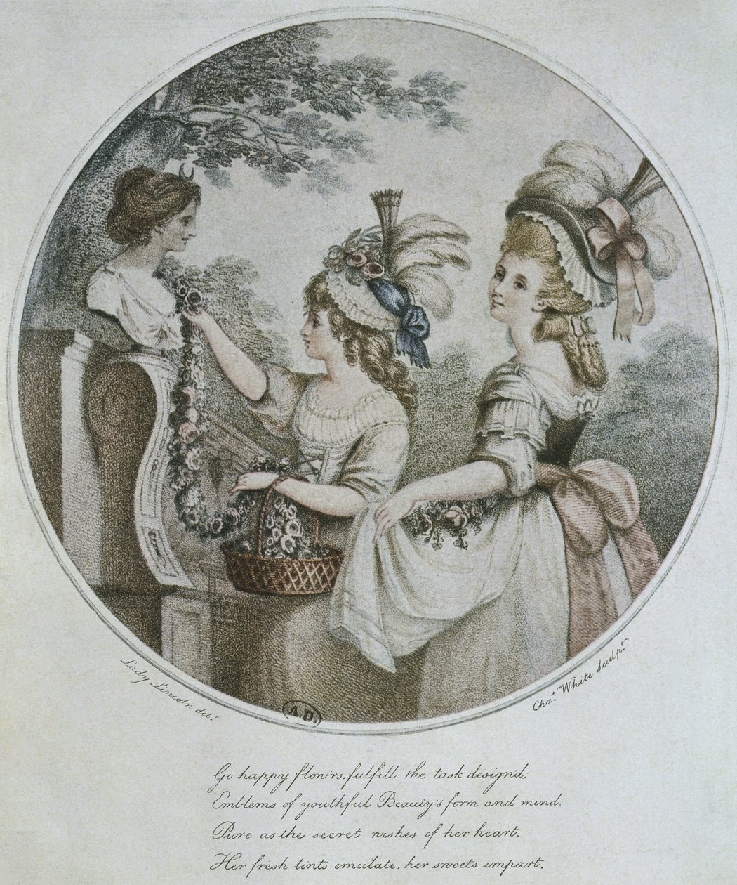 Engelska frisyrer, graverade av Charles White (färggravyr) av English School