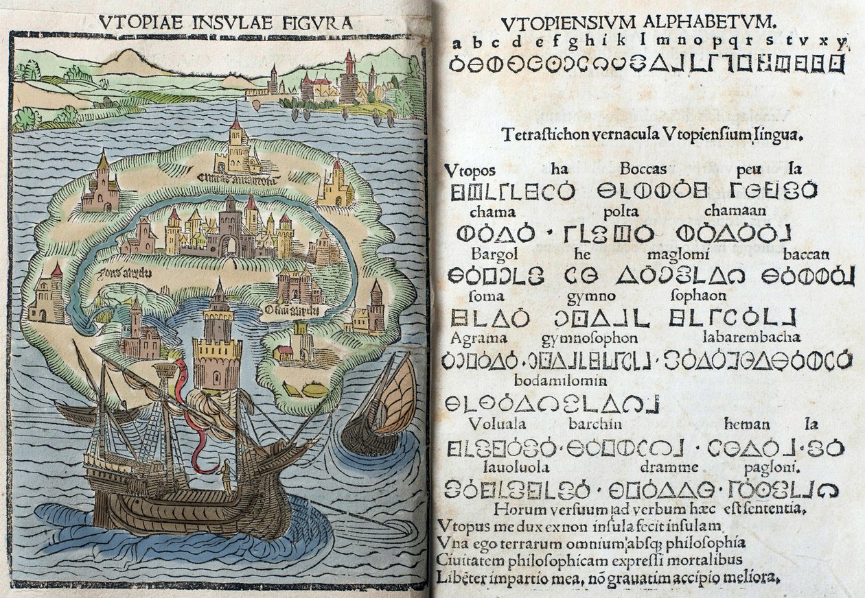 Gravyr från "Utopia" av Thomas More av English School
