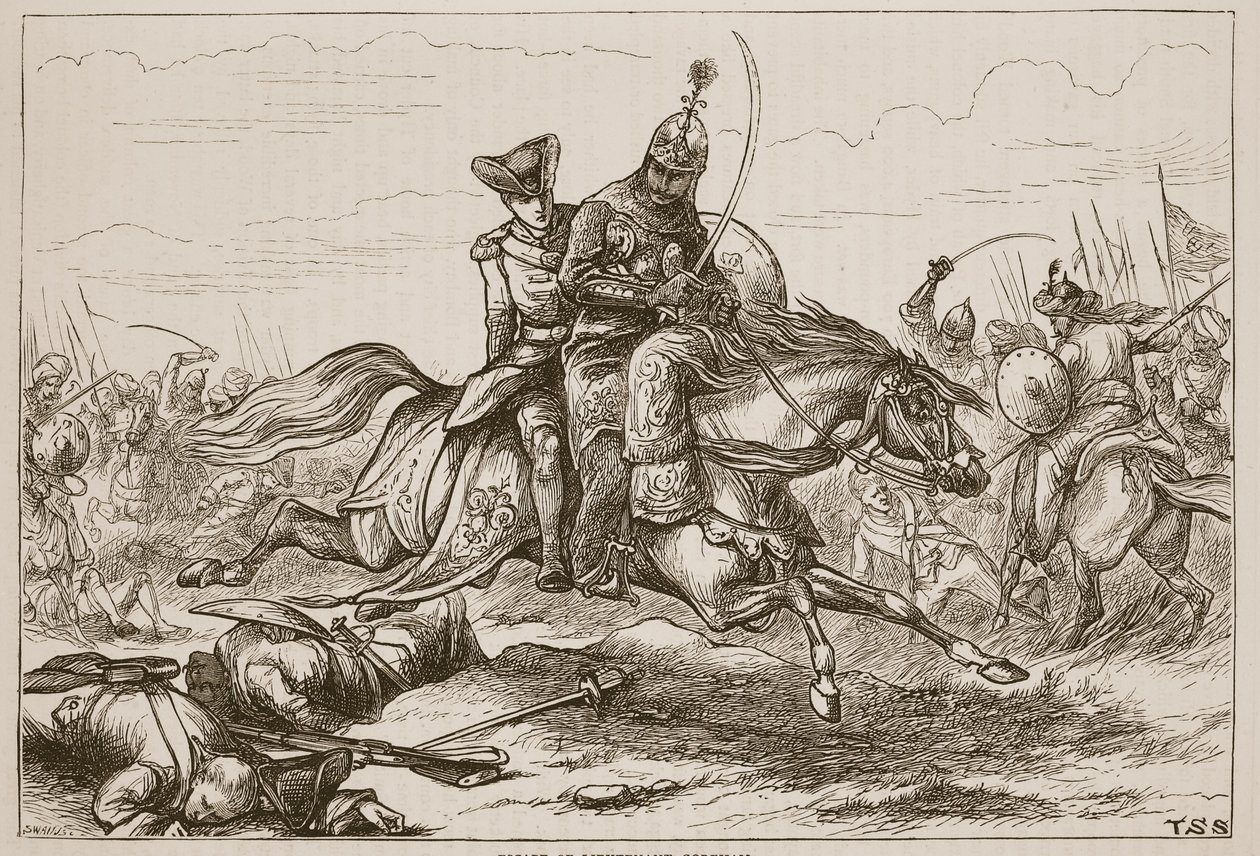 Escape of Lieutenant Goreham, illustration från Cassells Illustrated History of India av James Grant, pub. 1879 av English School
