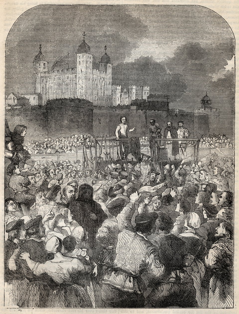 Avrättning av hertigen av Northumberland på Tower Hill - 1553 (John Dudley av English School